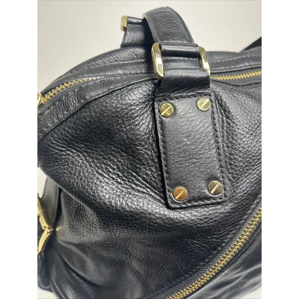 Michael Kors Portland Pebbled Black Leather Satchel Purse Gold Zipper Handbag